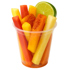 Fresh fruit cup with mango, papaya, and jicama